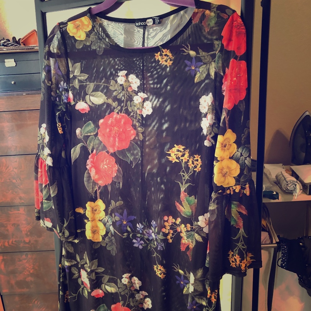 Floral black mesh overlay dress